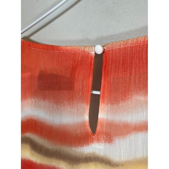 Alfred Dunner Top Women 16 Orange V Neck White Beaded Tropical Ombre Sheer Boho - Picture 10 of 12